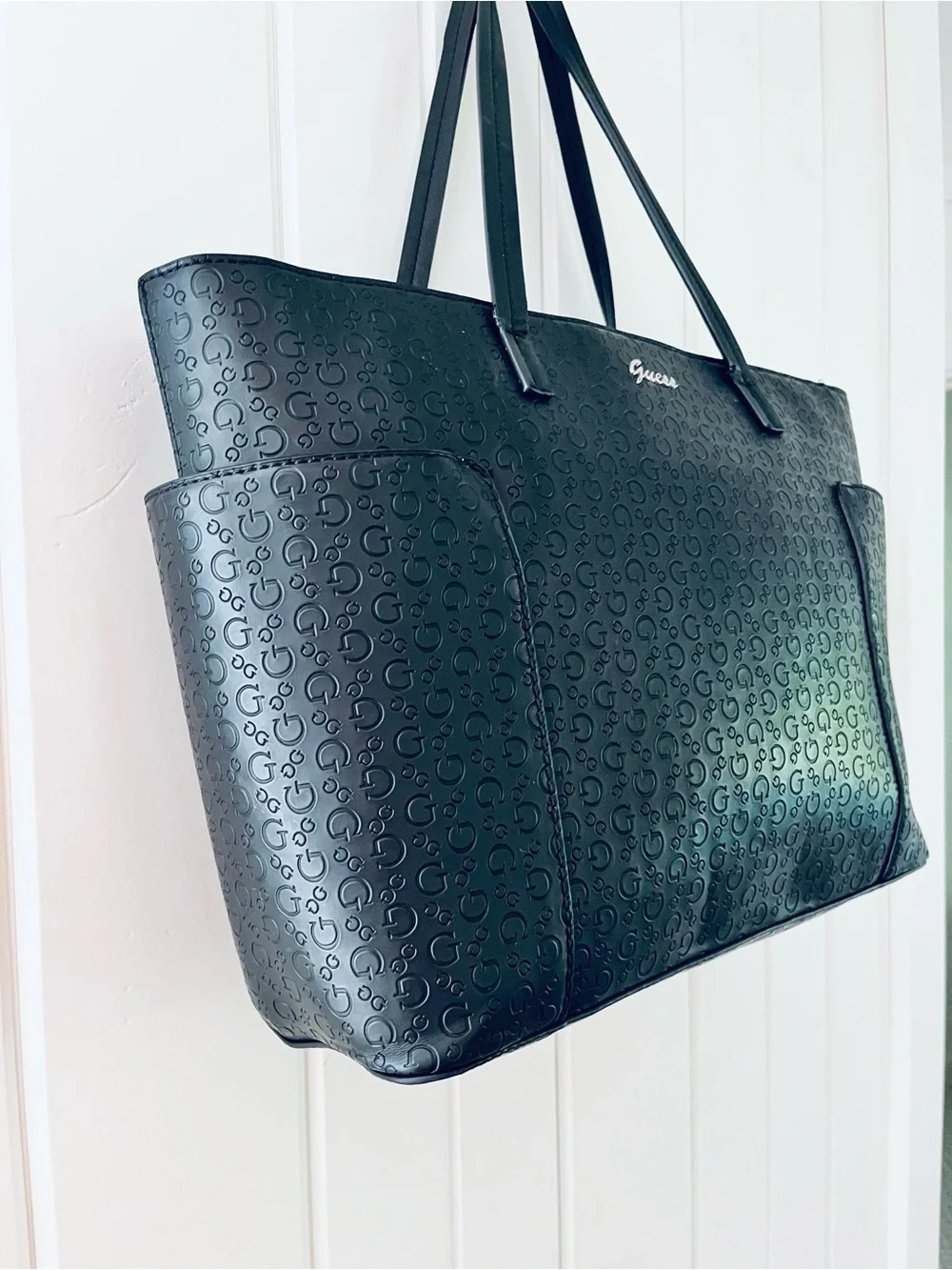Guess Black Embossed Logo-Patterned Shopper Tote